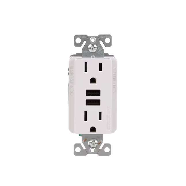 Eaton 15-Amp 125-volt Tamper Resistant Residential/Commercial Decorator USB Outlet Dual Type A, White