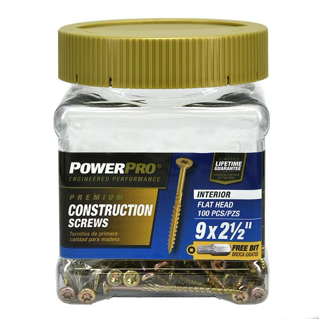 Power Pro Nr. 9 x 2-1/2 Zoll gelbe Zink-Holzschrauben für den Innenbereich (100 Stück pro Karton)