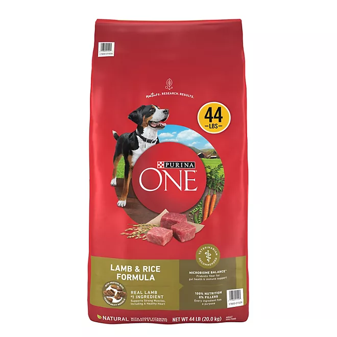 Purina ONE SmartBlend Alimento seco para perros adultos, fórmula natural de cordero y arroz, 44 lbs.