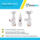 Sharkbite Válvula de cierre de llave suelta con ángulo de compresión de 1/2 pulg. x 3/8 pulg.