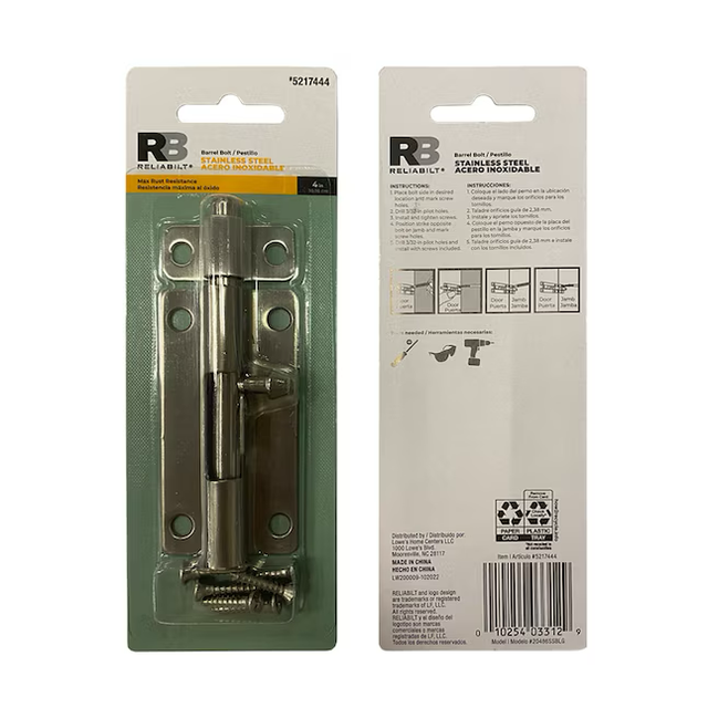 RELIABILT 4-in Stainless Steel Stainless Steel Barrel Bolt