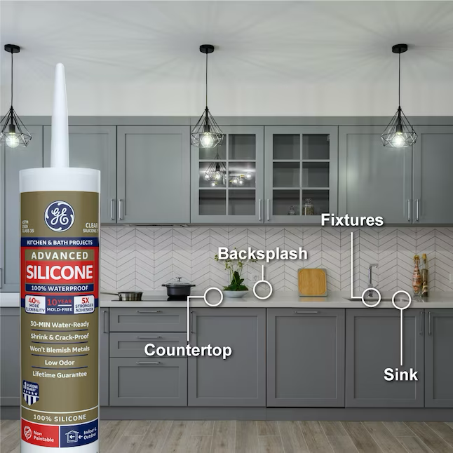 GE Advanced Silicone 2 Kitchen and Bath, Tub and Tile 10.1-oz Almond Silicone Caulk