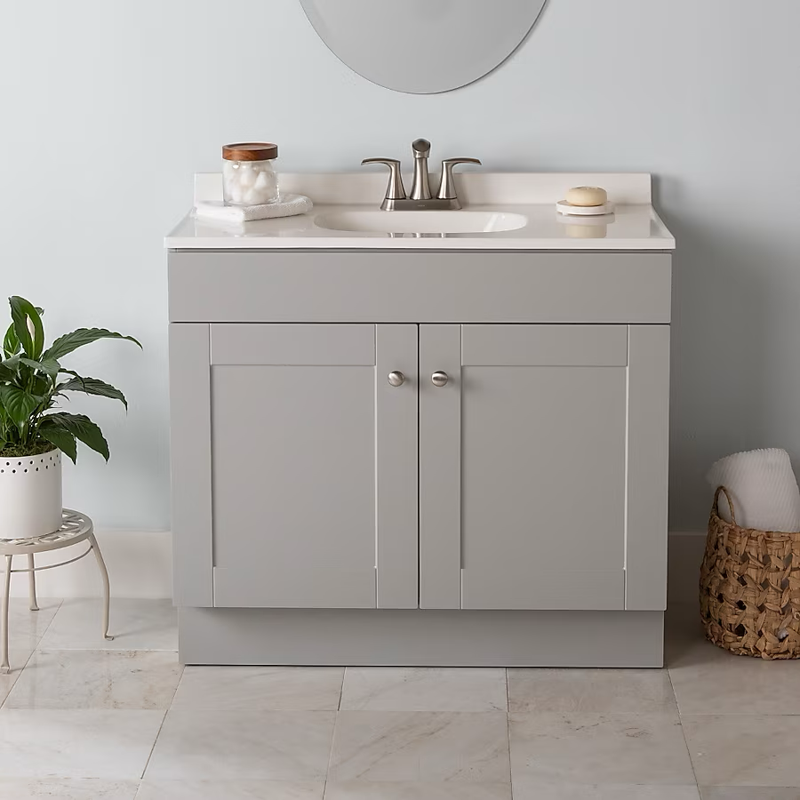 Project Source 36-in Gray Single Sink Bathroom Vanity with White Cultured Marble Top