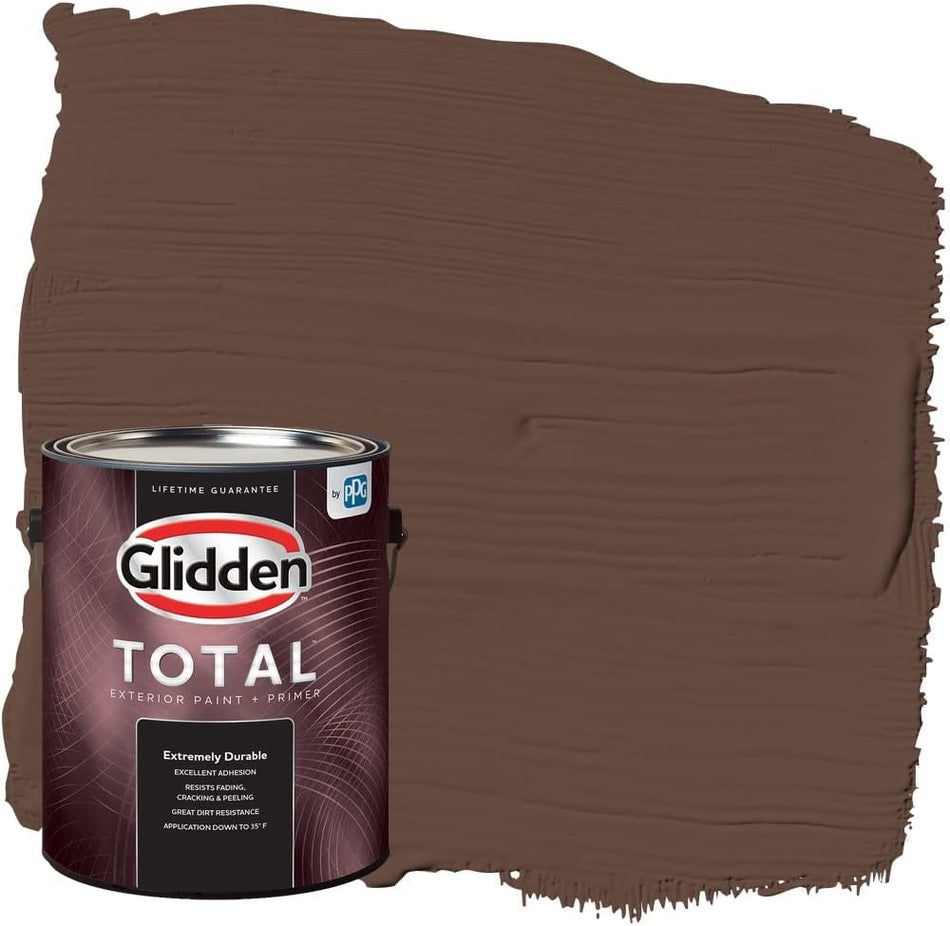 Glidden Total Exterior Paint &amp; Primer Semi-Gloss, Fudge