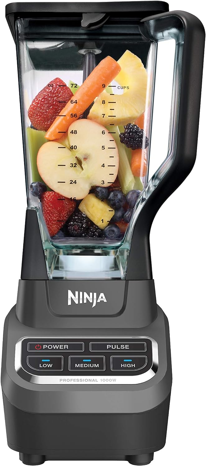 Licuadora Ninja BL610 Professional de 72 oz con base de 1000 vatios y tecnología de trituración total para batidos, hielo y frutas congeladas, color negro, + jarra 