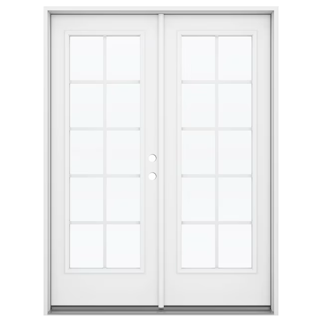 JELD-WEN 72-in x 80-in Low-e External Grilles Primed Steel French Left-Hand Inswing Double Patio Door