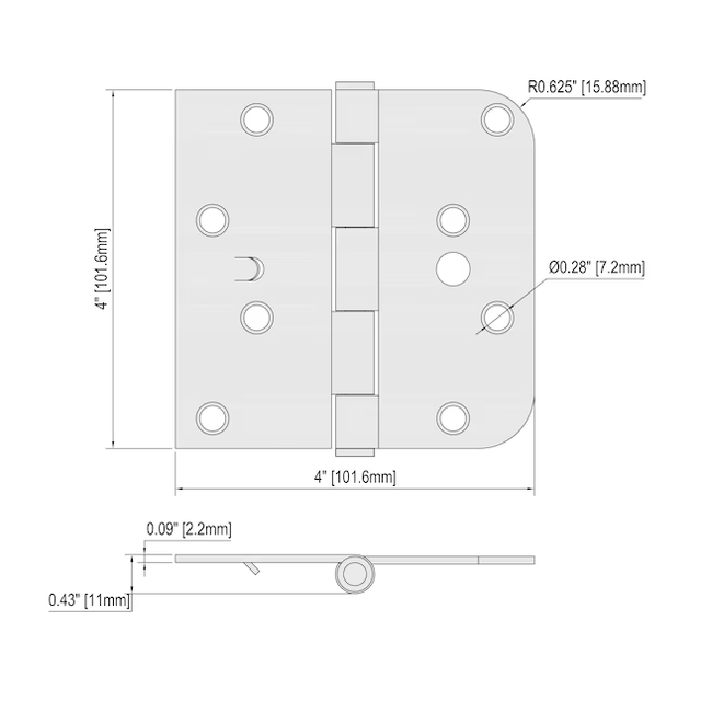 Bisagra para puerta interior de embutir negra mate de 4 in de alto y 5/8 in de radio RELIABILT Silent