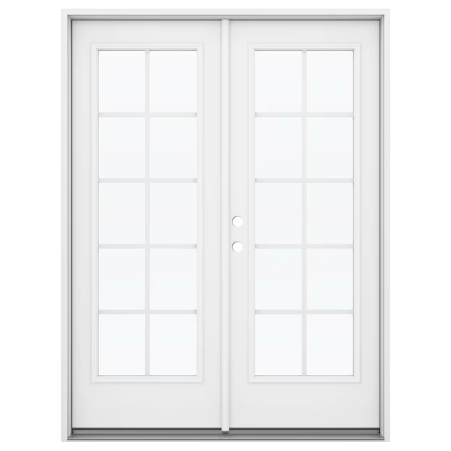 JELD-WEN 72-in x 80-in Low-e External Grilles Primed Steel French Right-Hand Inswing Double Patio Door