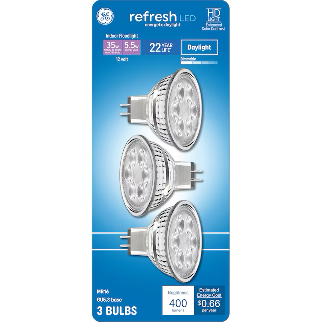 GE 35-Watt EQ MR16 Daylight Gu5.3 Dimmable LED Light Bulb (3-Pack)