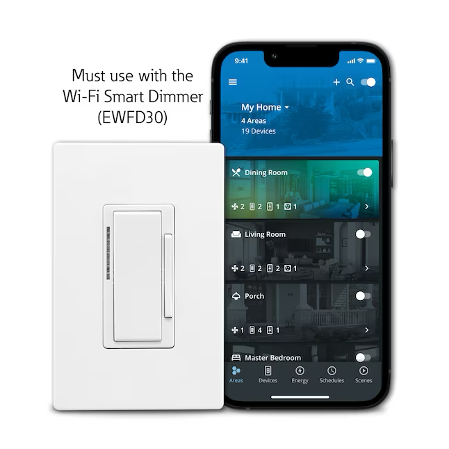 Eaton Wi-Fi Smart Einpoliger/3-Wege-LED-Decorator-Companion-Dimmer, Weiß/Helle Mandel/Elfenbein