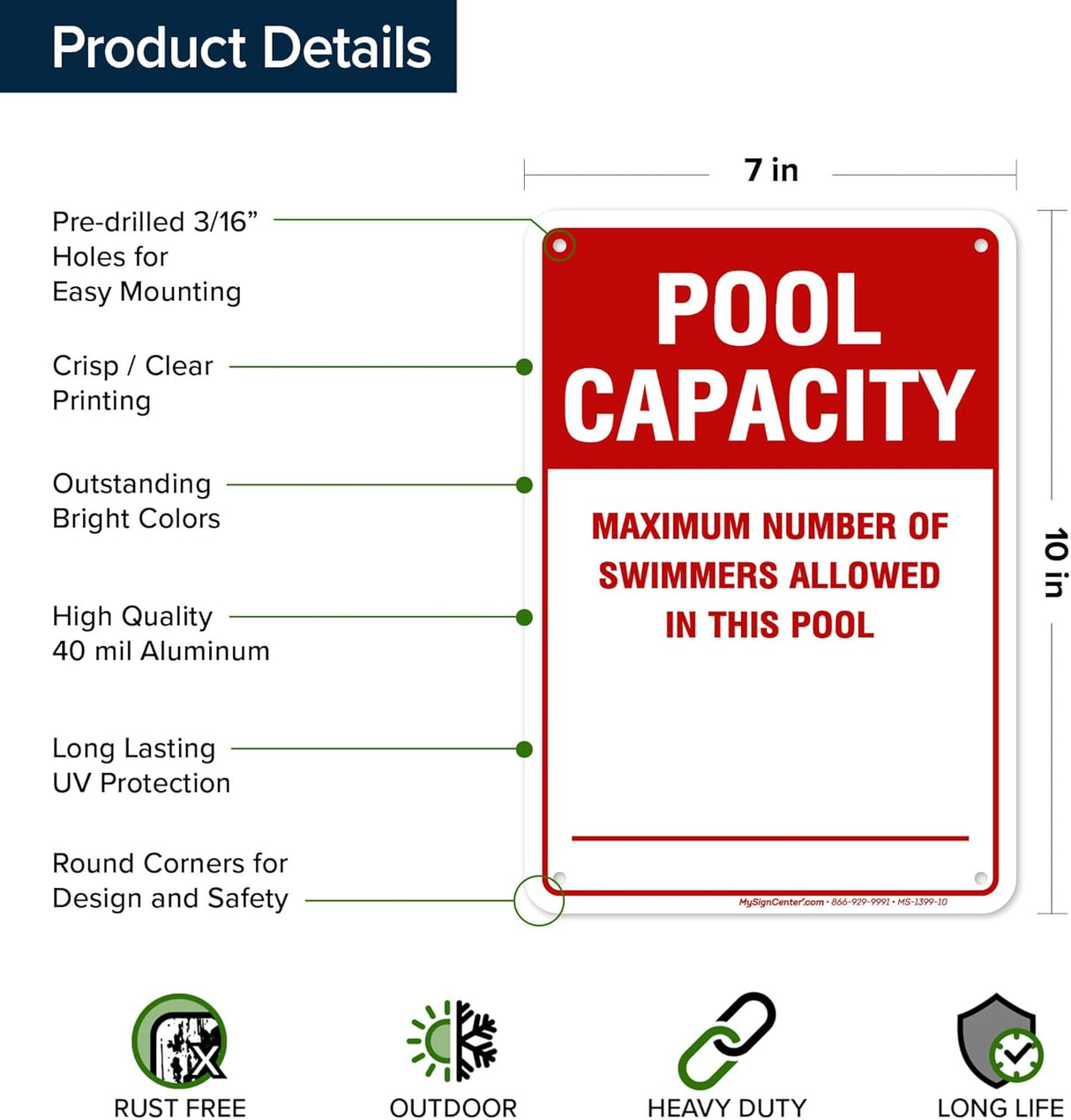 Schild „Poolkapazität – Maximale Anzahl an Schwimmern, die in diesem Pool erlaubt sind“ 7 Zoll x 10 Zoll. 