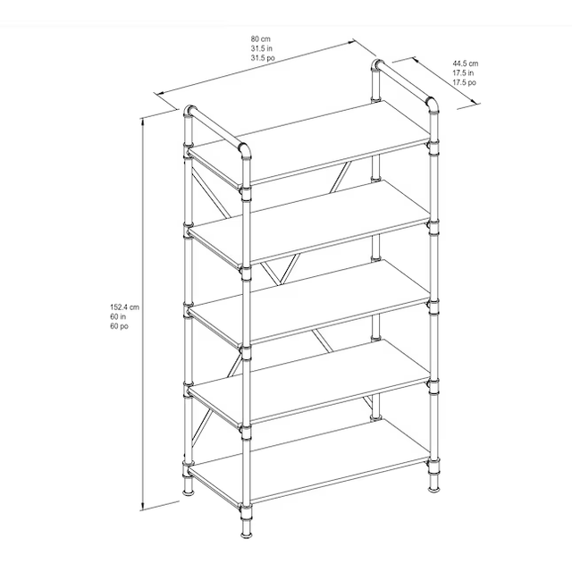 Estantería de cinco estantes de metal marrón envejecido de Allen + Roth (31,5 pulgadas de ancho x 60 pulgadas de alto x 17,75 pulgadas de profundidad)