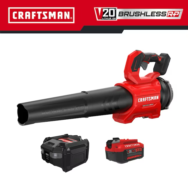 CRAFTSMAN V20 Soplador de hojas portátil con batería de 20 voltios máx., 410 CFM, 110 MPH, 5 Ah (batería y cargador incluidos)