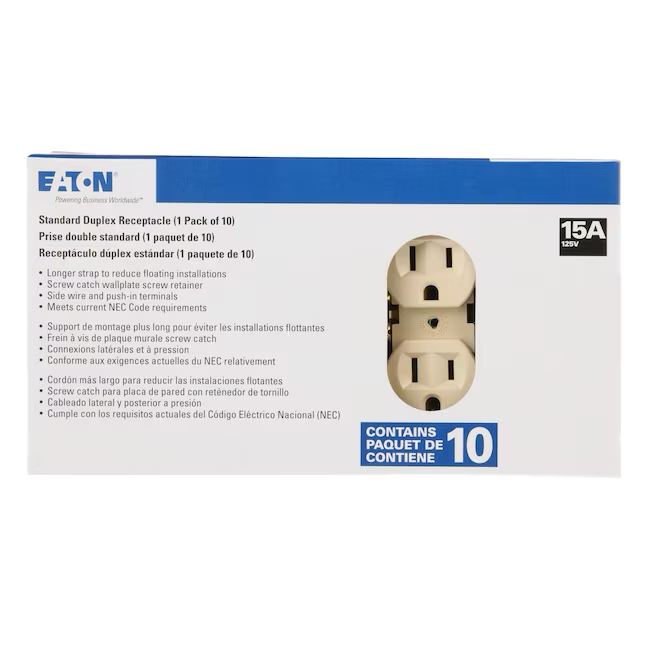 Eaton 15-Amp 125-volt Residential Duplex Outlet, Ivory (10-Pack)