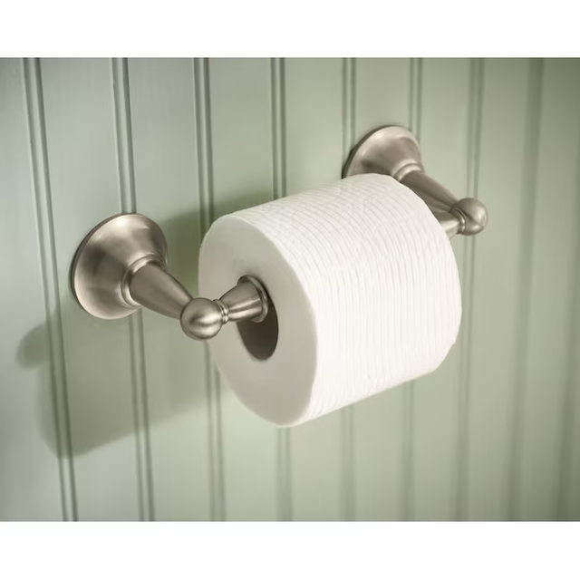 Juego de accesorios decorativos para baño de 3 piezas en níquel cepillado con barra para toallas, soporte para papel higiénico y aro para toallas de Moen