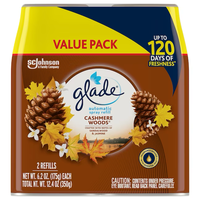 Ambientador de repuesto Glade Automatic Refill de madera de cachemira de 6.2 oz (paquete de 2)