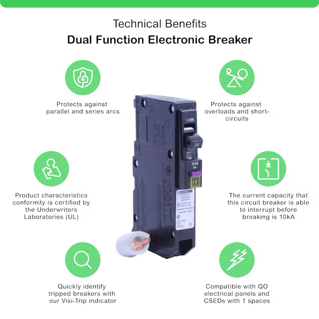 Square D QO 20-amp 1-Pole Dual Function Afci/Gfci Circuit Breaker