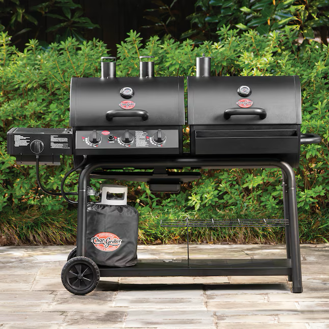 Char-Griller Duo Black Gas and Charcoal Combo Grill with Side Burner