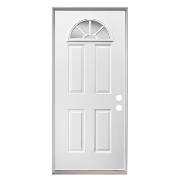 RELIABILT Sunburst 36-in x 80-in Steel 1/4 Lite Left-Hand Inswing Primed Prehung Single Front Door Insulating Core