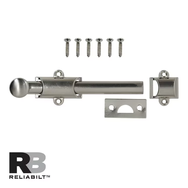 RELIABILT 6-in Satin Nickel Steel Surface Bolt