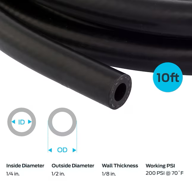 EZ-FLO 1/4-in ID x 10-ft Rubber Black Fuel Hose