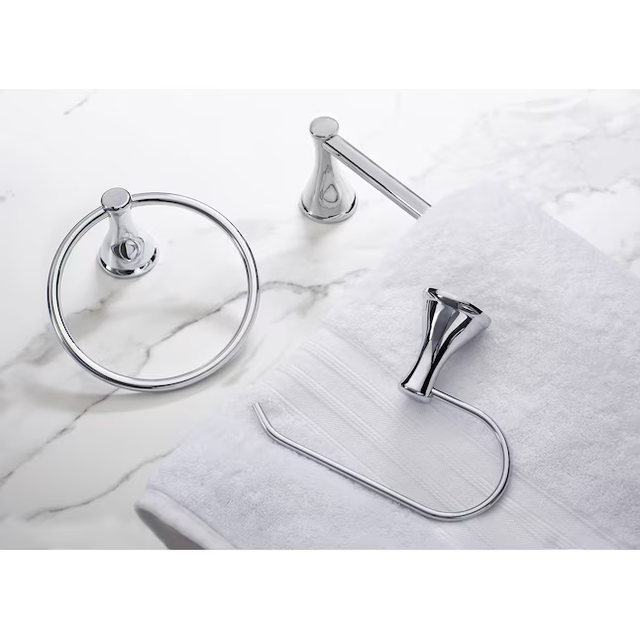 Style Selections 3-Piece Bailey Chrome Decorative Bathroom Hardware Set with Towel Bar,Toilet Paper Holder and Towel Ring