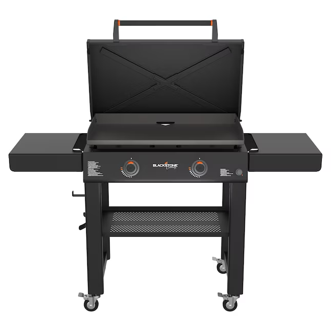 Plancha culinaria omnívora Blackstone de 30" con campana y parrilla superior plana de propano líquido de 2 quemadores