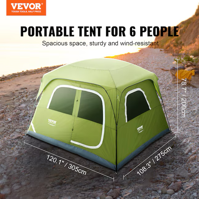 VEVOR Camping Tent, Easy Setup Waterproof Backpacking Tent 6-Person Pop-Up Tent