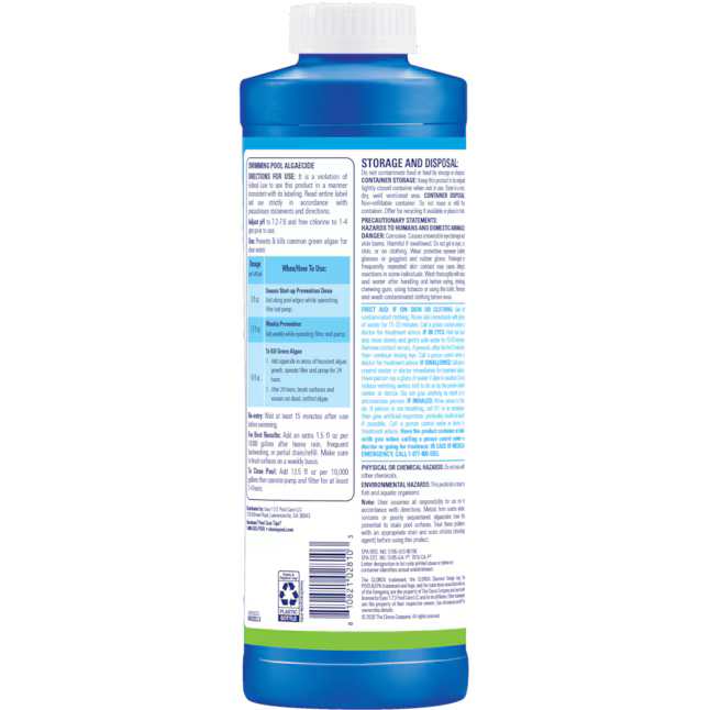 Clorox Pool&amp;Spa 32 oz Eliminador de algas verdes2 Prevención de algas en piscinas