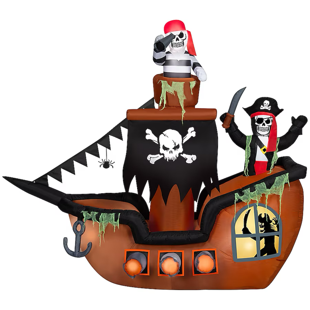 Barco pirata inflable con luces LED de 7 pies de Haunted Living