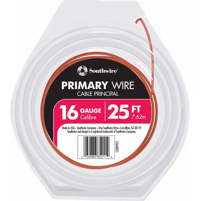 Cable primario Gpt rojo trenzado 16 AWG de 25 pies Southwire