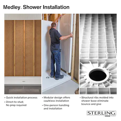 Sterling Medley 34-in W x 34-in D x 72.45-in H White 2-Piece Alcove Shower Side Wall Panel