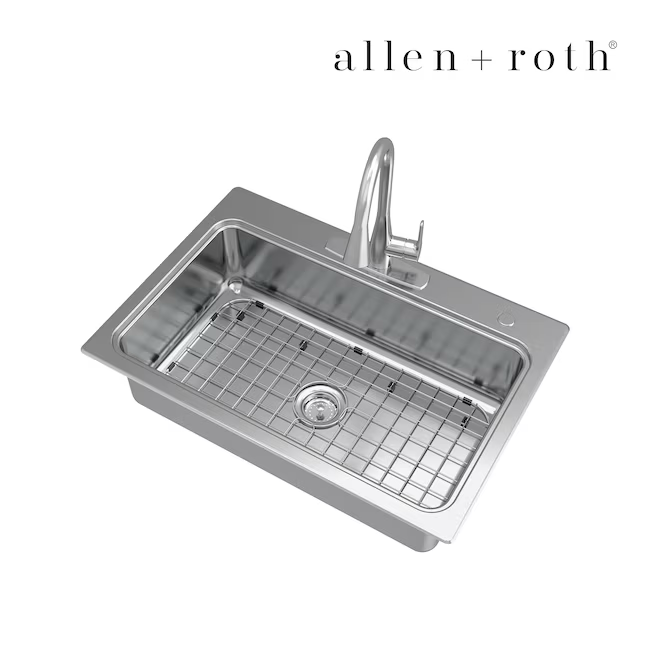 Allen + Roth The Hoffman Collection Dual-mount 33-in x 22-in Stainless Steel Single Bowl 2-Hole Kitchen Sink All-in-one Kit