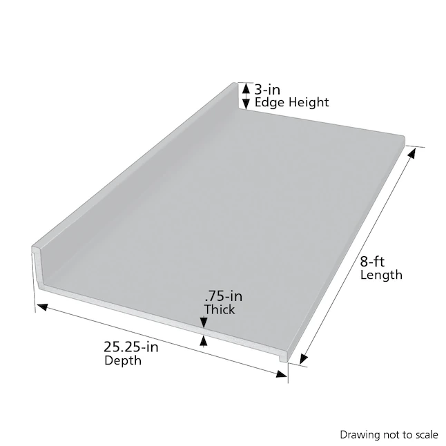 Dimensiones VT Formica 96 x 25,25 x 3,75 pulgadas Carrara Bianco 6696-43 Encimera laminada recta con protector contra salpicaduras integrado