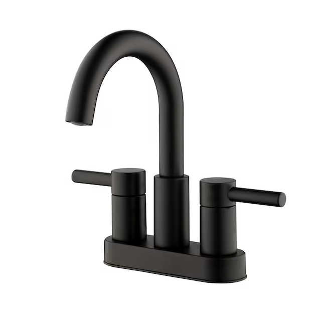 allen + roth Harlow Matte Black 4-in centerset 2-Handle WaterSense Bathroom Sink Faucet with Drain and Deck Plate