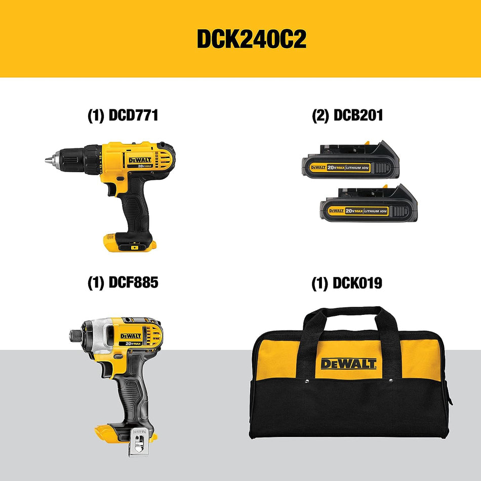 DeWalt 20V MAX Cordless Drill and Impact Driver Kit with 2 Batteries and Charger