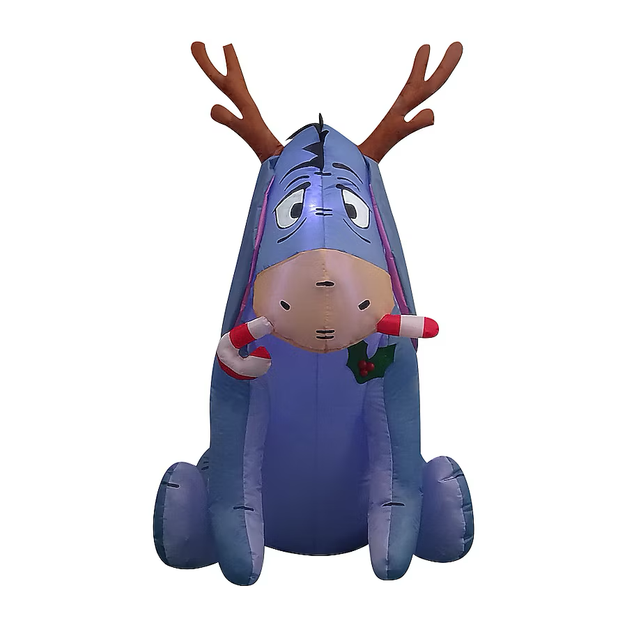 Figura inflable navideña de Disney de 4 pies con LED de Eeyore y bastón de caramelo