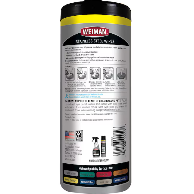 Weiman Products Limpiador fresco de acero inoxidable de 30 unidades, paquete de 30