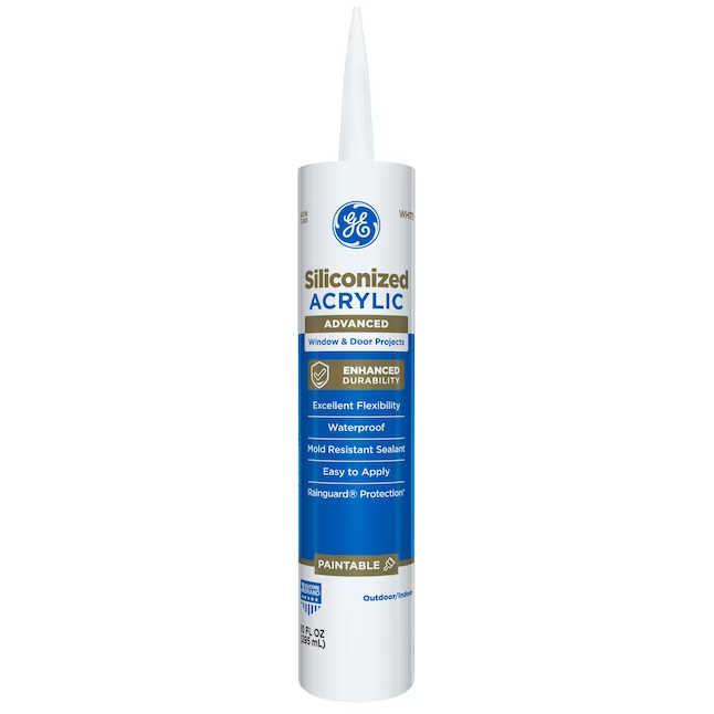 GE Advanced Siliconized Acrylic Windows, Doors, Ext 10.1-oz White Paintable Latex Caulk