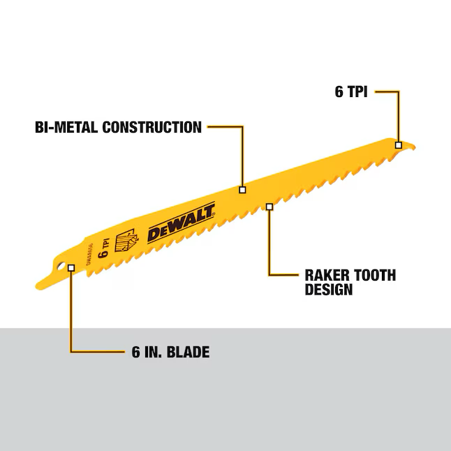 Hoja de sierra alternativa para corte de madera DEWALT bimetálica de 6 pulgadas y 6 Tpi (paquete de 5)