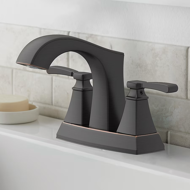 allen + roth Chesler Oil Rubbed Bronze 4-in centerset 2-Handle WaterSense Bathroom Sink Faucet with Drain and Deck Plate