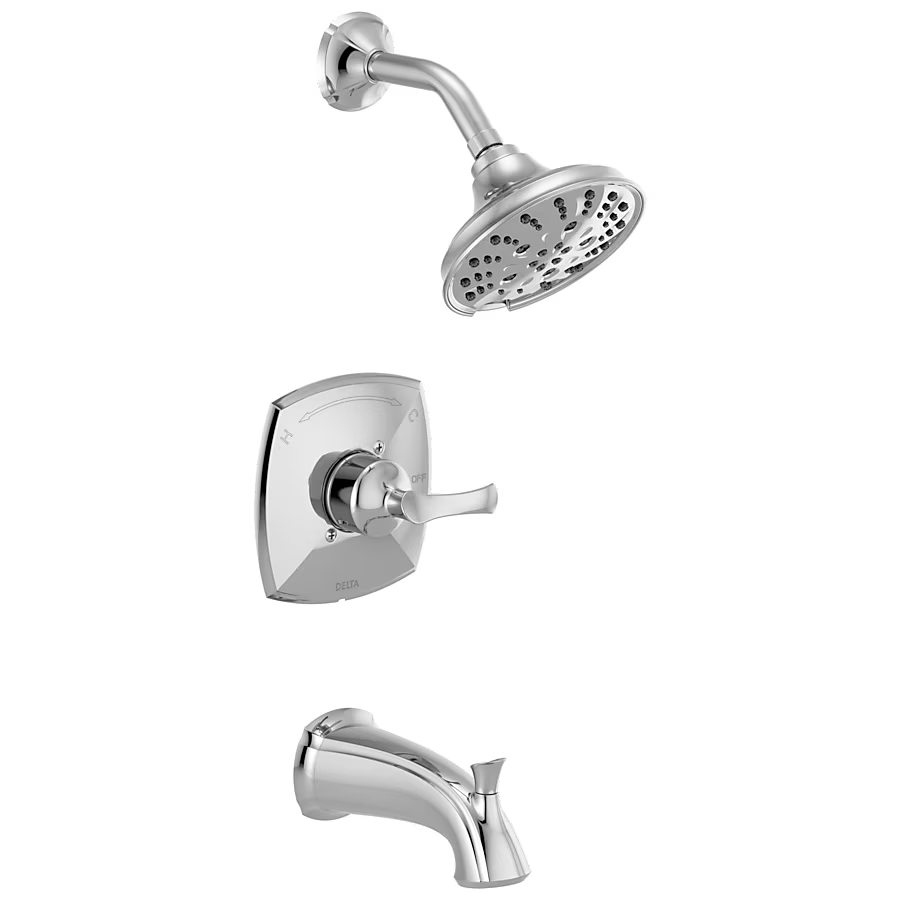 Delta Sandover Chrome 1-handle Multi-function Round Bathtub and Shower Faucet Valve Included