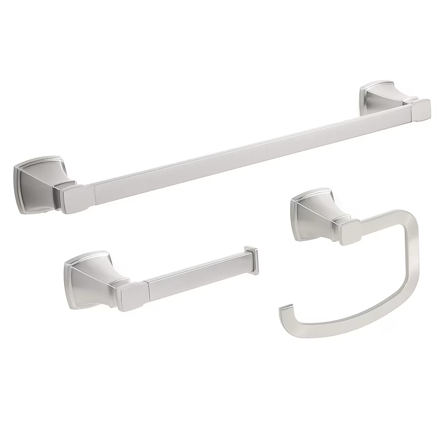 allen + roth 3-Piece Chesler Brushed Nickel Decorative Bathroom Hardware Set with Towel Bar,Toilet Paper Holder and Towel Ring