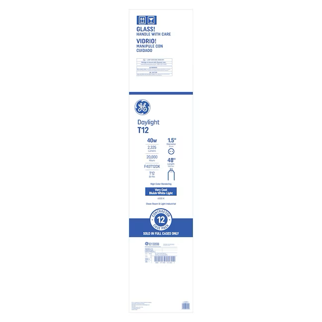 Bombilla fluorescente GE de 40 vatios EQ T12 de luz diurna mediana de dos pines (t12) (paquete de 12) 