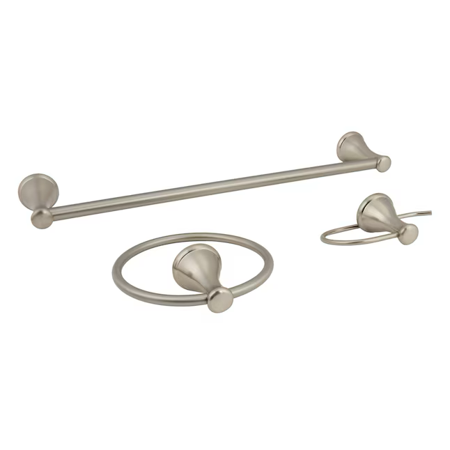 Style Selections 3-Piece Bailey Brushed Nickel Decorative Bathroom Hardware Set with Towel Bar,Toilet Paper Holder and Towel Ring