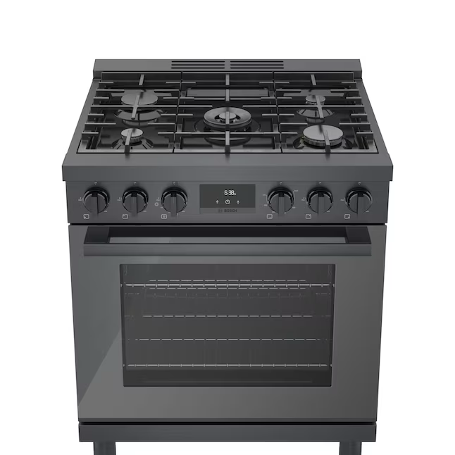 Bosch 800 Series Industrial Style 30-in 5 Burners 3.7-cu ft Convection Oven Freestanding Natural Gas Range (Black Stainless Steel)