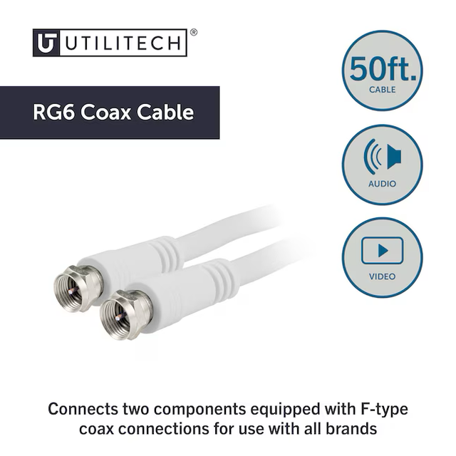 Utilitech 50-ft Rg6 White Coaxial Cable