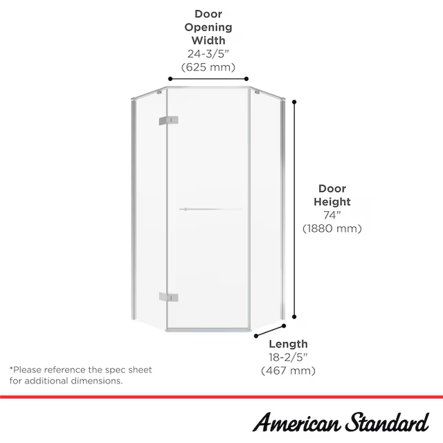 American Standard Elevate Brushed Nickel 36-1/4-in to 36-5/8-in W x 74-in H Frameless Corner Neo Angle Hinged Soft Close Shower Door