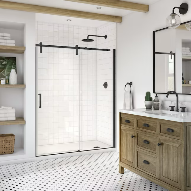 MAAX Outback Matte Black 55-1/4-in to 58-1/2-in W x 70.5-in H Semi-frameless Bypass Sliding Shower Door