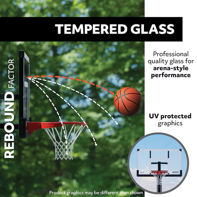 LIFETIME PRODUCTS Lifetime Bolt-Down Basketball System with Mammoth Rim - Adjustable Height, Glass Backboard - Outdoor, Steel Frame - 38-in x 60